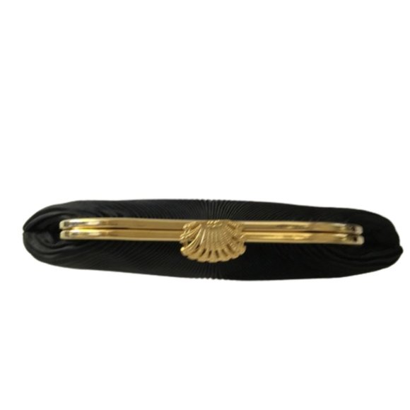Elegant Pleated Satin Accordion Style Gold Detail Snap Lock Evening Clutch - Picture 5 of 7